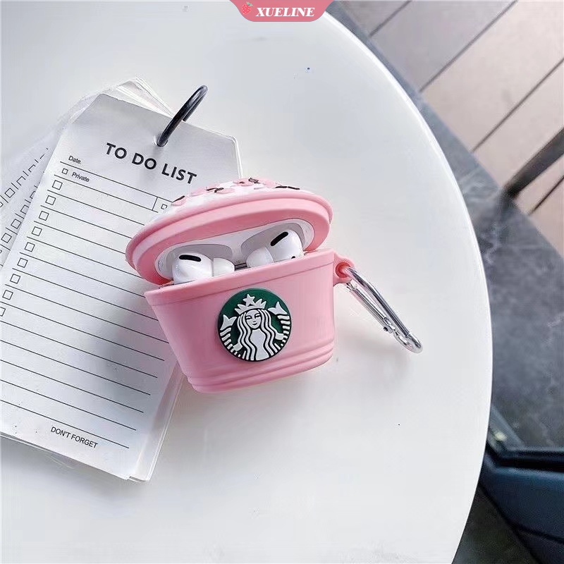 Case Bentuk Cangkir Kopi 3D Warna Pink Dengan Gantungan Kunci Untuk AirPods 1 2 3 Pro