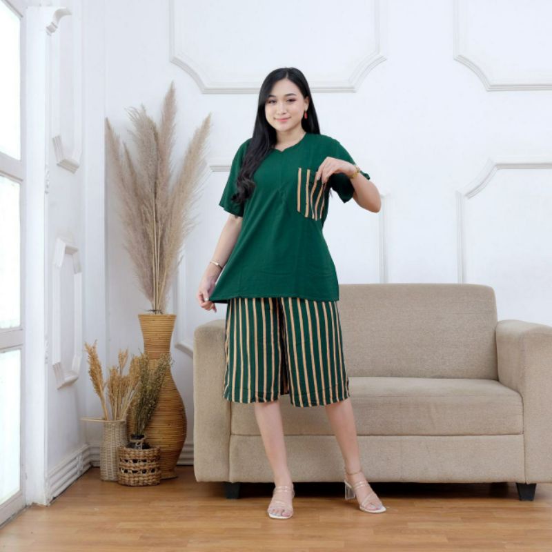 ONE SET KULOT MODERN MOTIF SALUR KOMBINASI