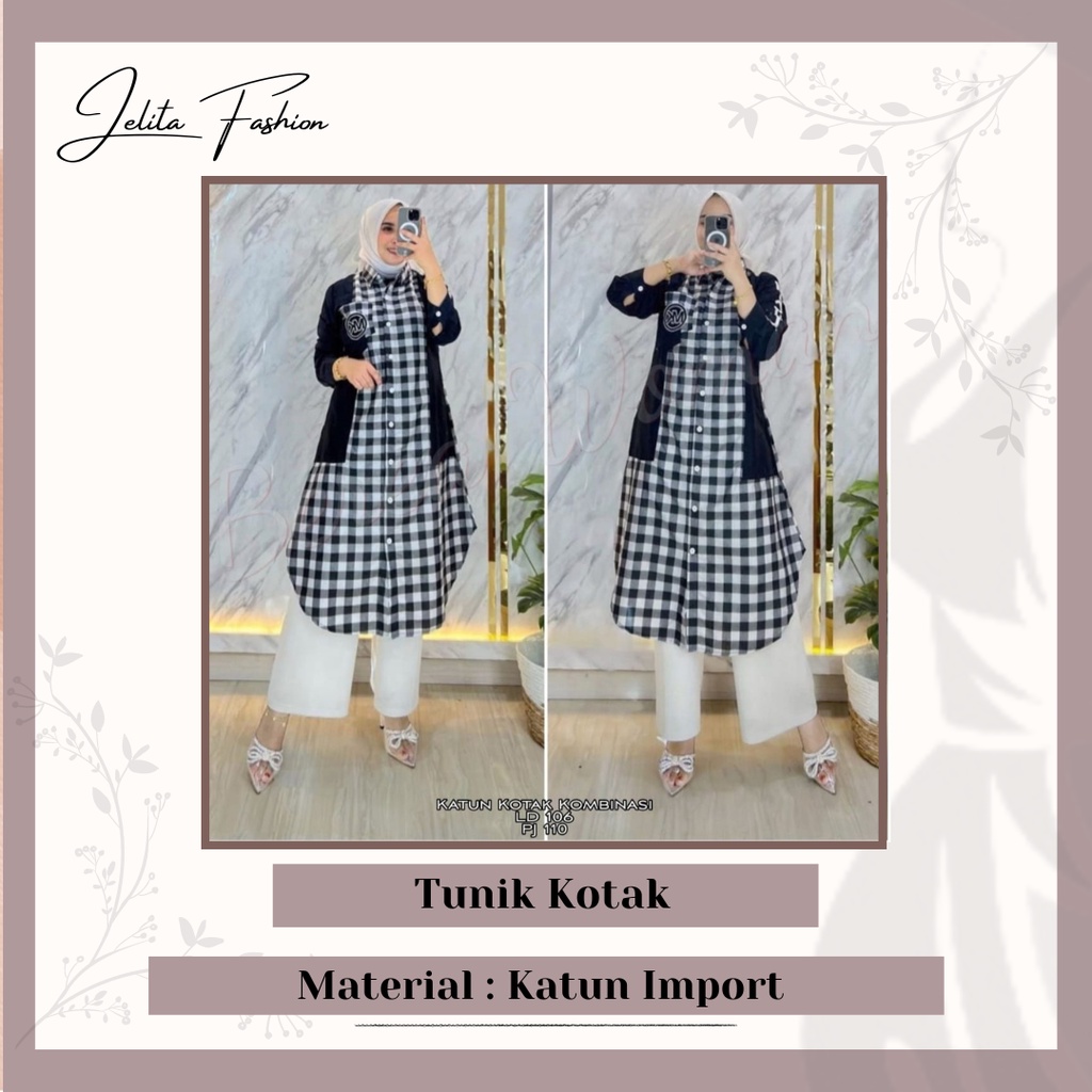Tunik Motif Kotak // Tunik Kombinasi Kotak // Gamis Wanita // Pakaian Wanita // Tunik Wanita // Sete