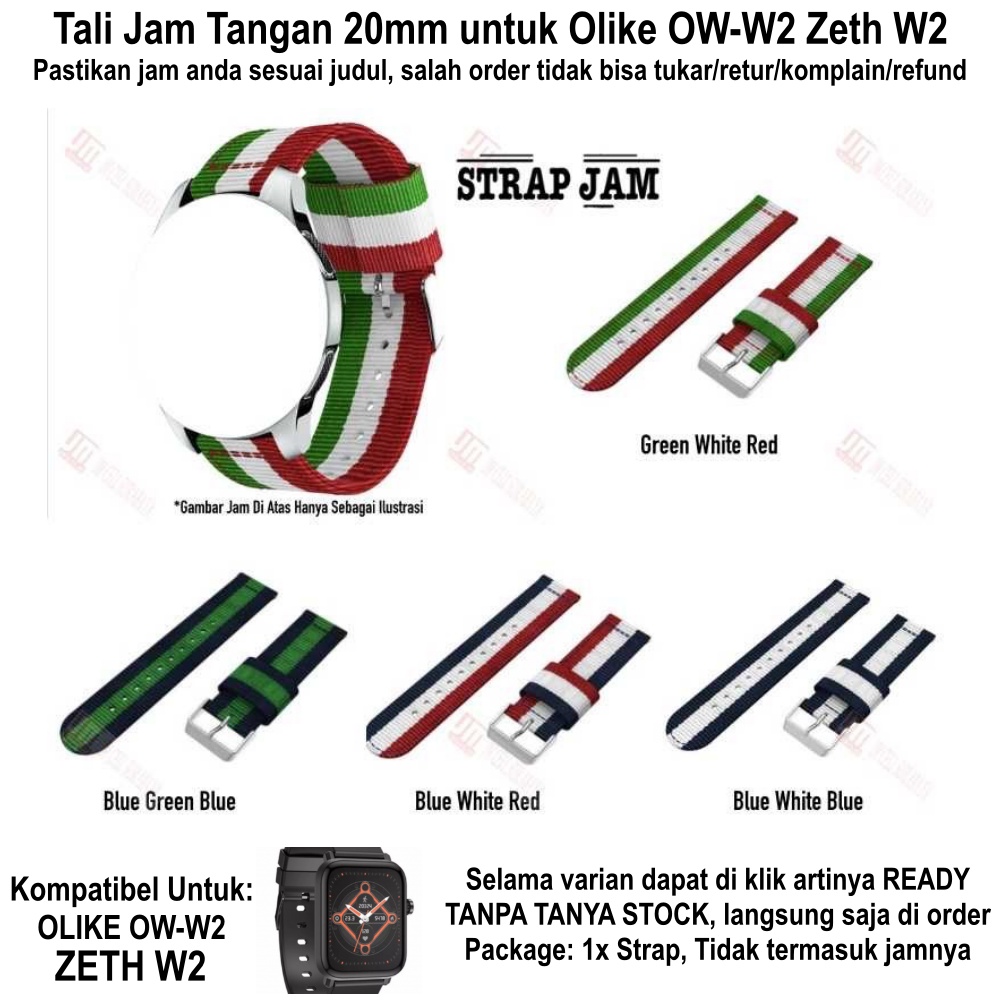 Tali Jam Olike OW-W2 Zeth W2 - Strap 20mm Nylon Kanvas 3 Baris Warna