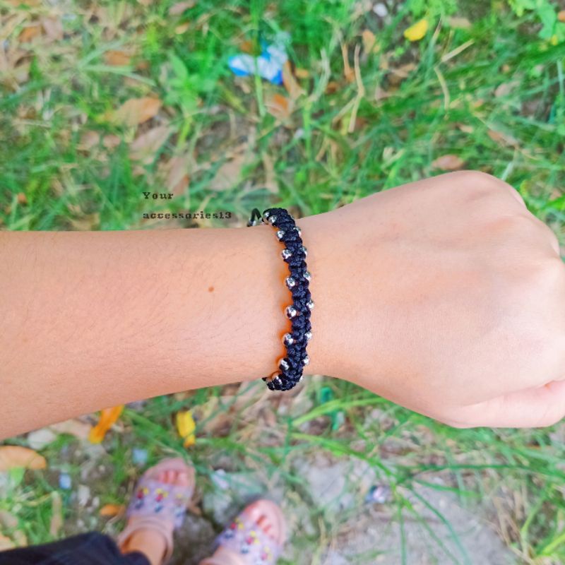 Gelang Hitam Manik Bulat/Gelang Pria Wanita