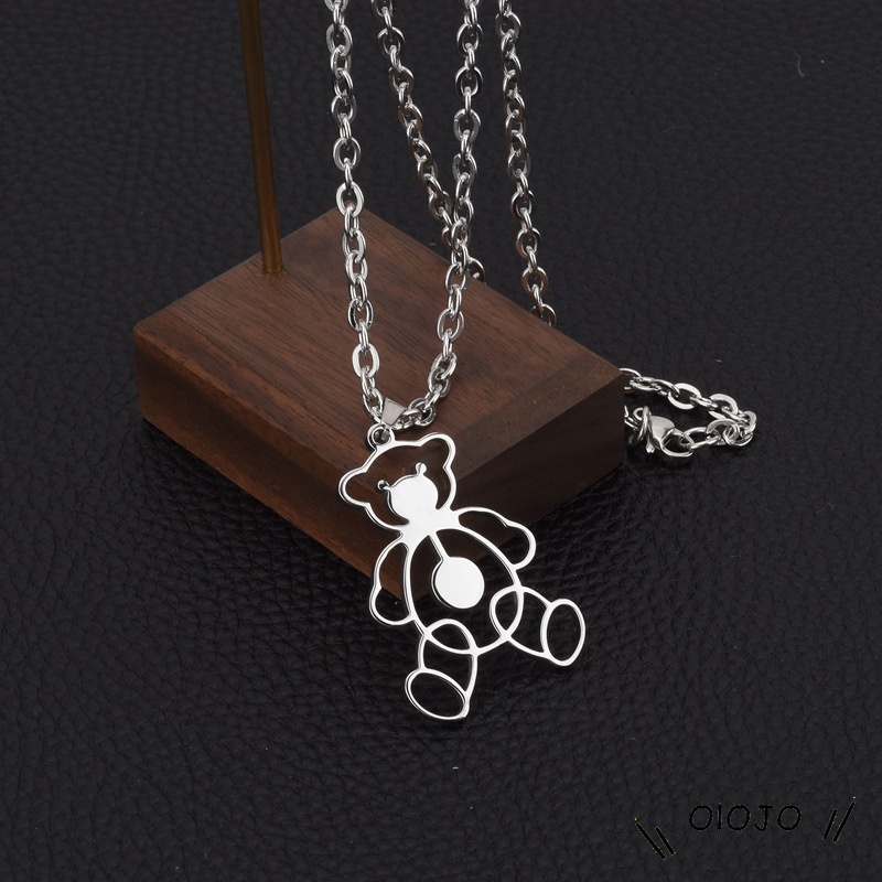Kalung Rantai Panjang Liontin Beruang Hollow Gaya Korea Retro Hip-Hop Untuk Dekorasi - ol
