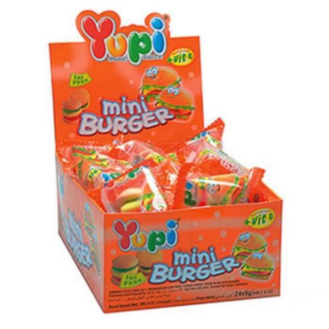 

Yupi Burger 1 Pak Box Dus 24 Pcs Mini Kecil Orange Permen Jelly