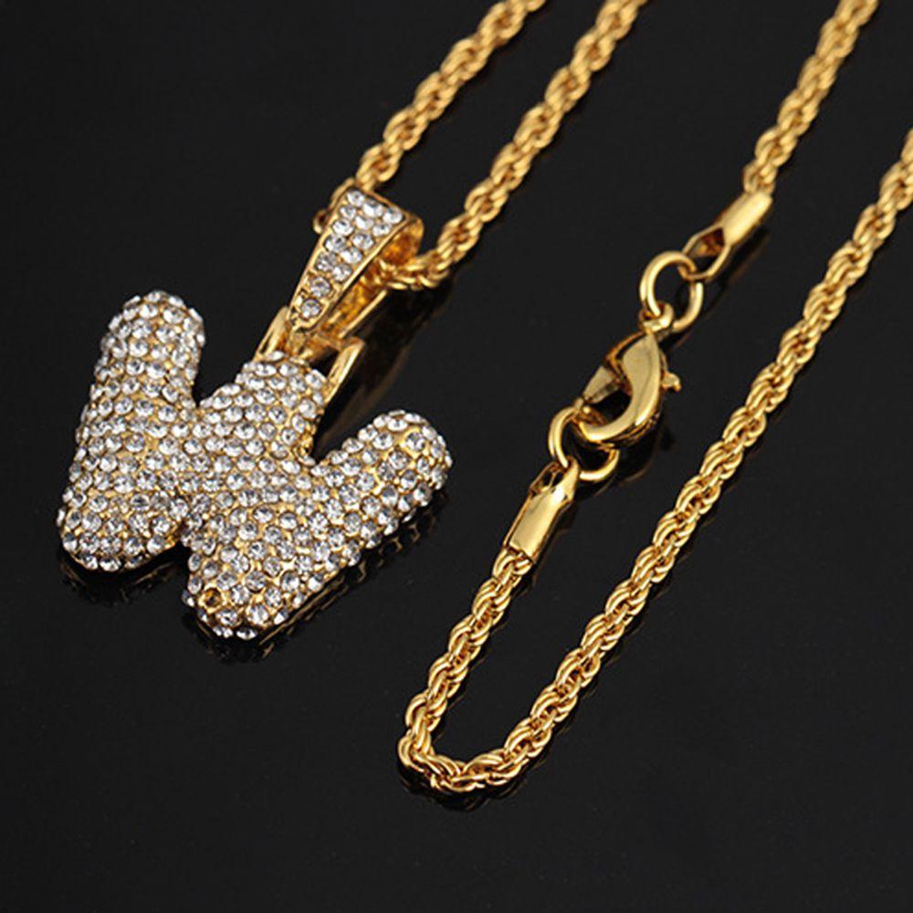 Hadiah Kalung Hip Hop TOP Perhiasan Punk Huruf Kristal A-Z