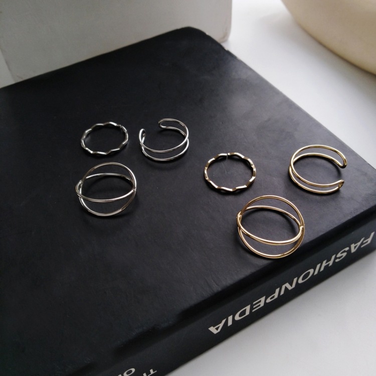 3PCS/Set Simple Double-layer Cross Design Rings Female Ins Tail Ring