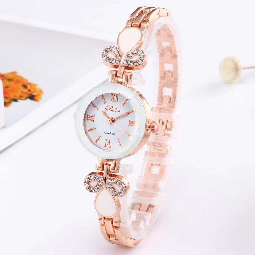 Jam Tangan Quartz Analog Model Gelang Aksen Berlian Imitasi Mewah Untuk Wanita