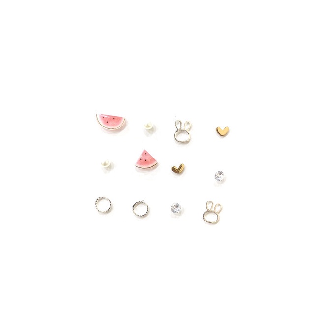 Candy Jewelry 5pair 6pair Fashion Stud Earrings Bear Flower Butterfly Bow Watermelon Geometric Earring for Women Rabbit Apple