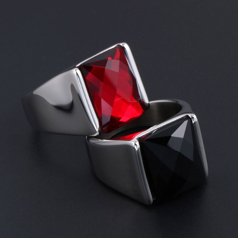 Cincin garnet Bahan Stainless Steel Warna Merah untuk Pria