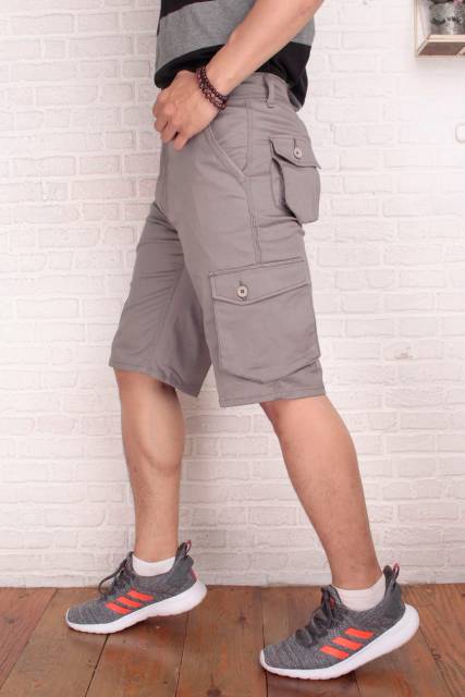 Celana cargo pria pendek stretch