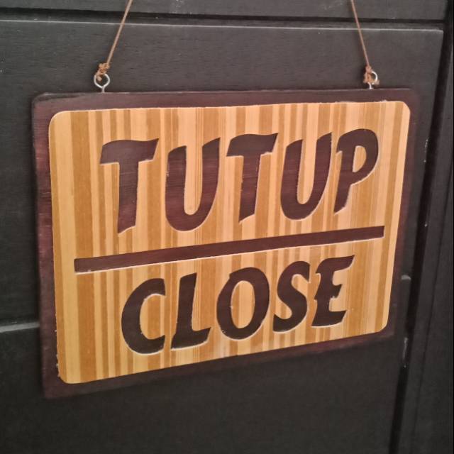 Papan tanda sign buka  tutup  open close kayu Shopee Indonesia