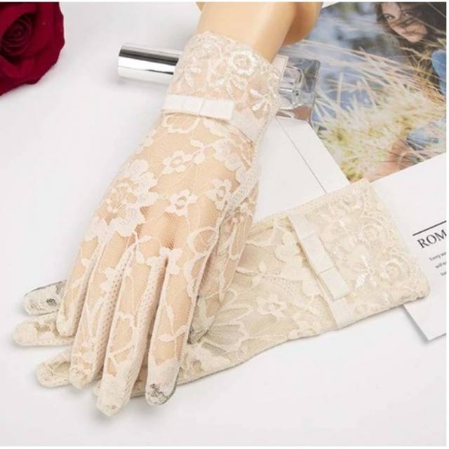 SR89 Sarung tangan Pengantin Wanita Renda halusTouchScreeen Wedding gloves