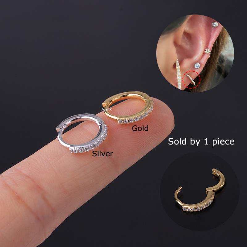 1pc Anting Tindik Tragus Cartilage Helix Tragus 20gauge Bahan Tembaga Hias Zircon