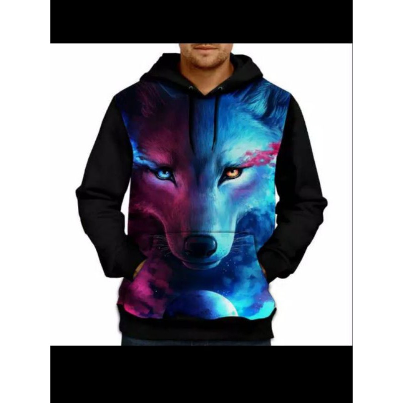 jaket Hoodie 3D Fullprint Anime Blue Wolf