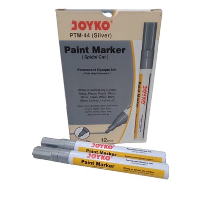

Limited 12 Pc / 1 Pak Paint Marker Spidol Cat Permanent Joyko Ptm -44 Silver Bergaransi