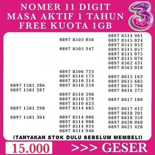 Kartu Perdana Three / Tri / 3 sebelas digit 4G bonus kuota 1 GB