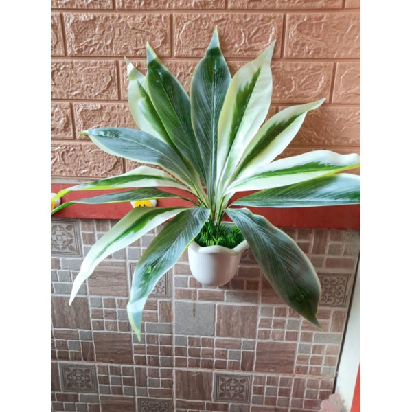 Dekorasi home daun artificial daun plastik daun gelombang cinta daun kunyit include pot dinding plas