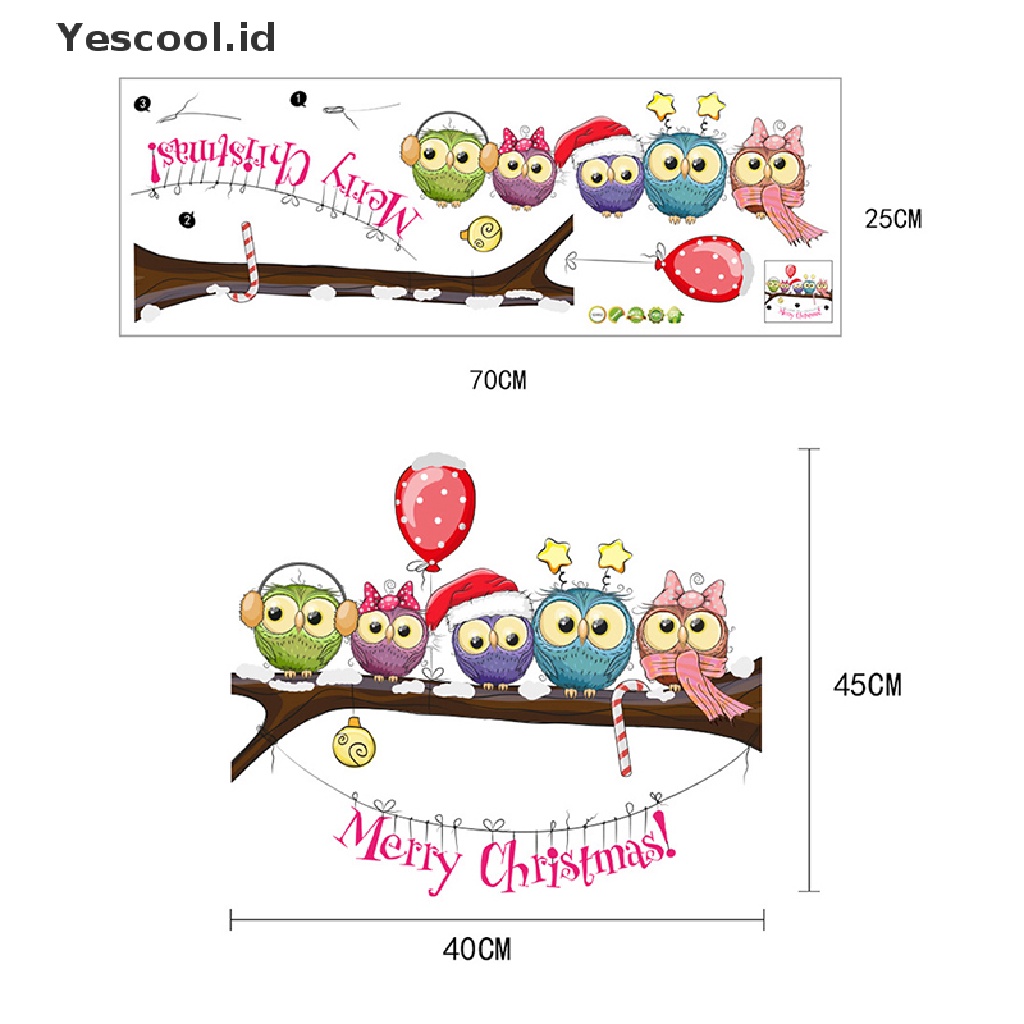 【Yescool】 New Year Window Stickers Christmas Decoration Owl On A Tree Branch Wall Stickers .