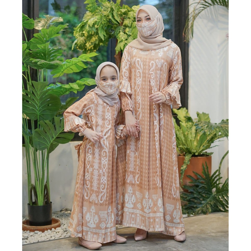 Gamis Wanita Kia Maxi Motif | Fashion Muslim Wanita | Dress Muslim Wanita Busui Friendly All Size-Kia Salem (dewasa)