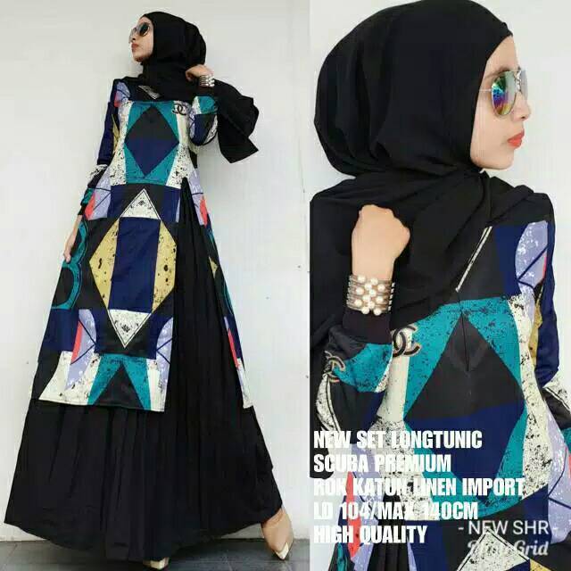 1000% ORI SHR IMPORT. SET ROK TUNIK ABSTRAK