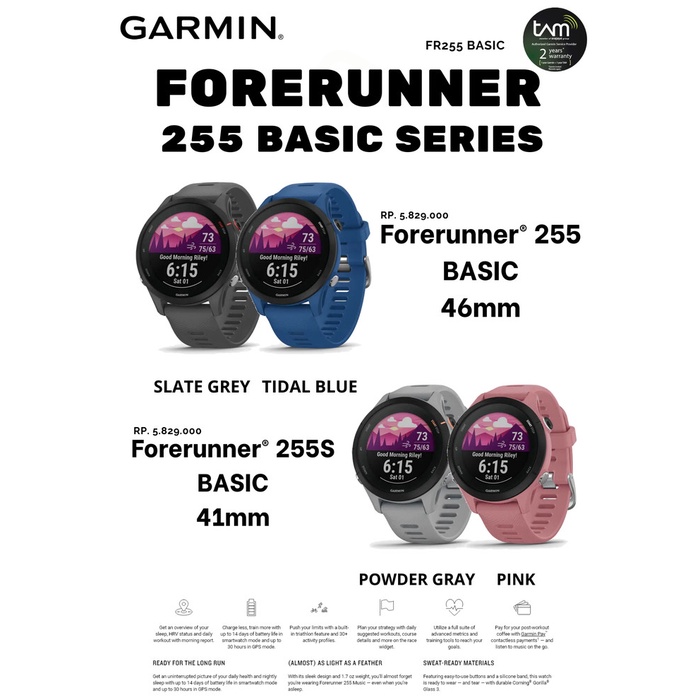 Garmin Forerunner 255 S SERIES Garansi TAM 2 Tahun Original Asli