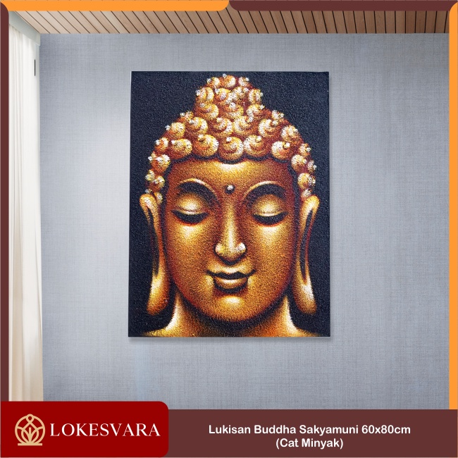 Lukisan Painting Hiasan Dinding Wajah Buddha Sakyamuni Amitabha Guru Padmasambhava 60x80cm