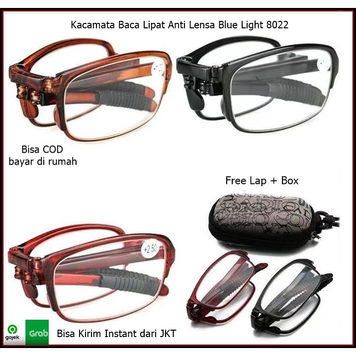 Kacamata Baca Lipat  Reading Glasses Anti Radiasi Lensa Blue Light 8022 Indoberkah88 Ukuran 100-400 (Free Pocket)