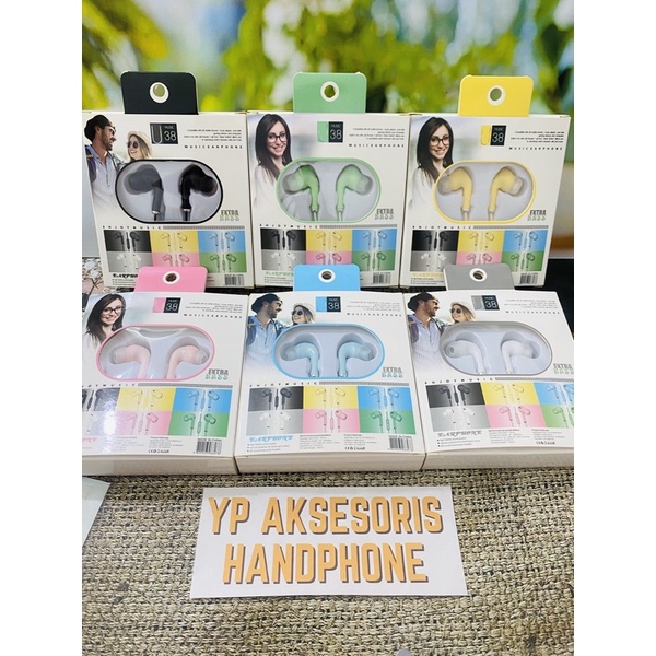 Headset U38 KWY Bass Macaron Handsfree U38 KWY BASS Macaron Earphone Macaron