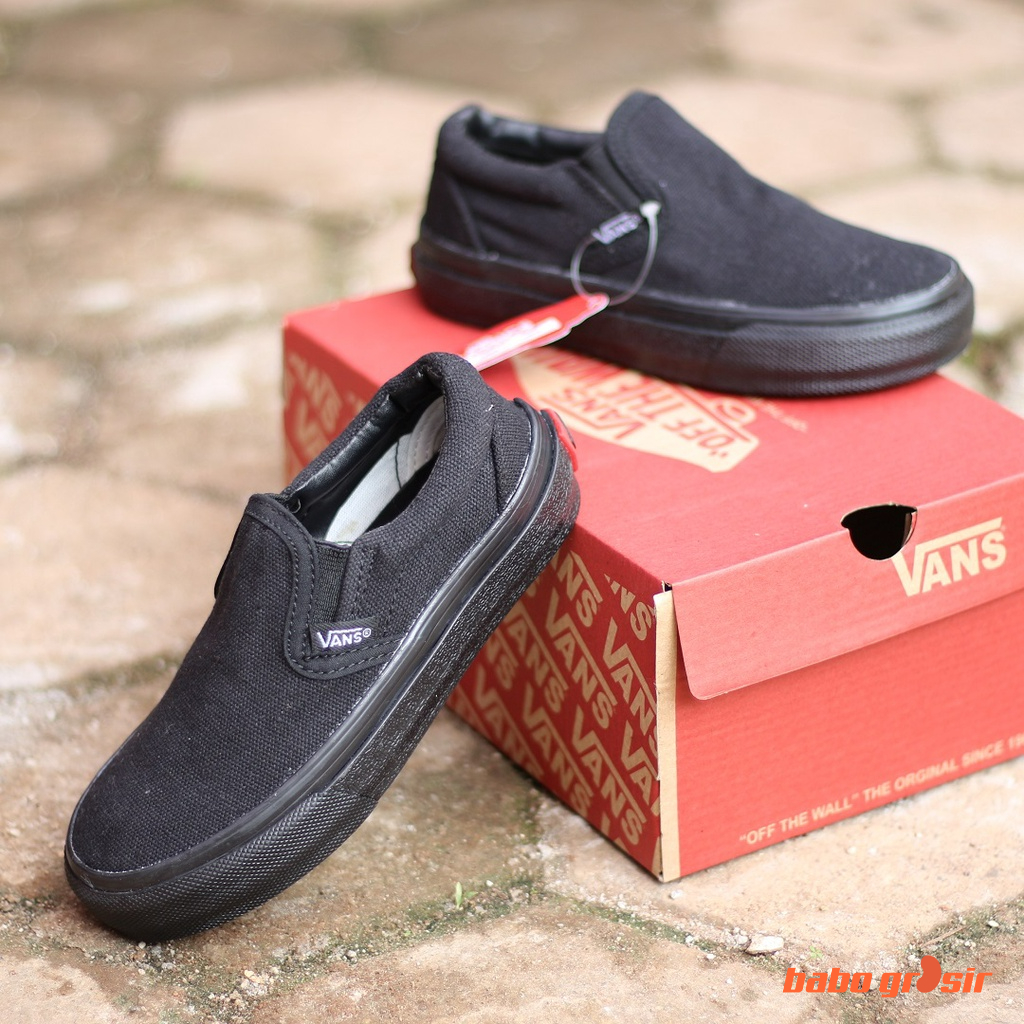 PROMO BEST QUALITY Sepatu Anak Vans Slip On KIDS All Black, Tapak Gum Outsole Anti Slip, Import Premium