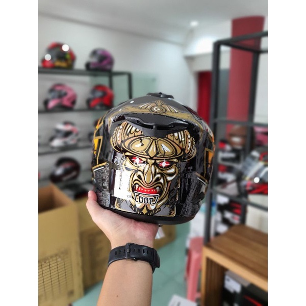 ZEUS 613C BLACK AJ20 ORANGE SAMURAI MODULAR HALLFACE FULLFACE DOUBLE VISOR-2