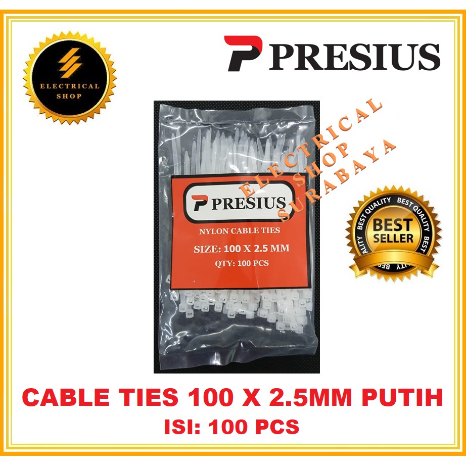 PRESIUS KABEL TIES NYLON 10 CM PUTIH 100 X 2.5 MM SABUK TALI PENGIKAT SEGEL MAKANAN NILON 10CM 100MM