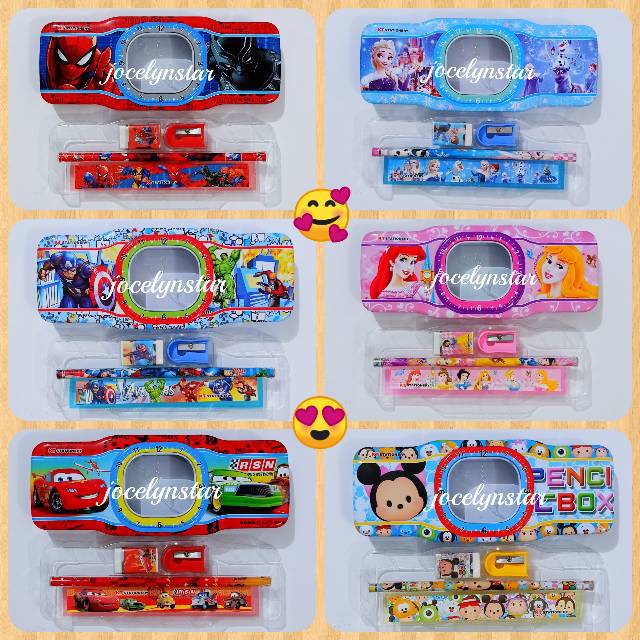 

Kotak pensil kaleng set / tempat pensil besi set/ paket alat tulis/ tempat pensil set