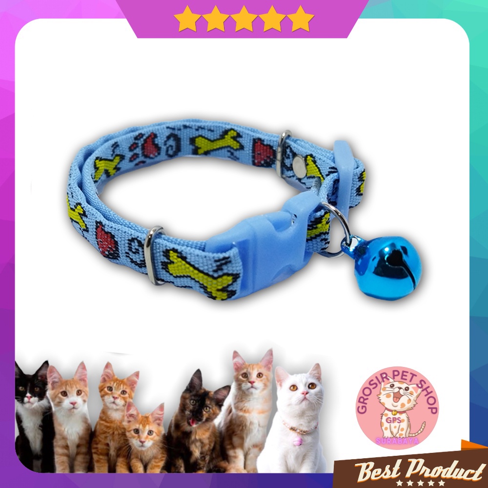 Kalung kucing anjing kelinci premium motif tulang bahan tebal liontin 14 mm ecer grosir aksesoris hewan peliharaan