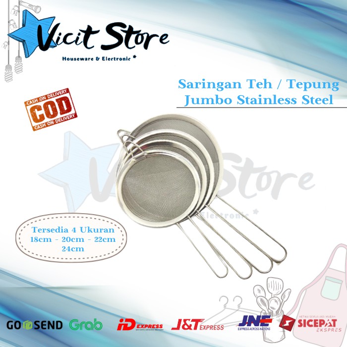 Saringan Teh / Tepung Stainless Ukuran Jumbo 18cm / 20cm / 22cm / 24cm