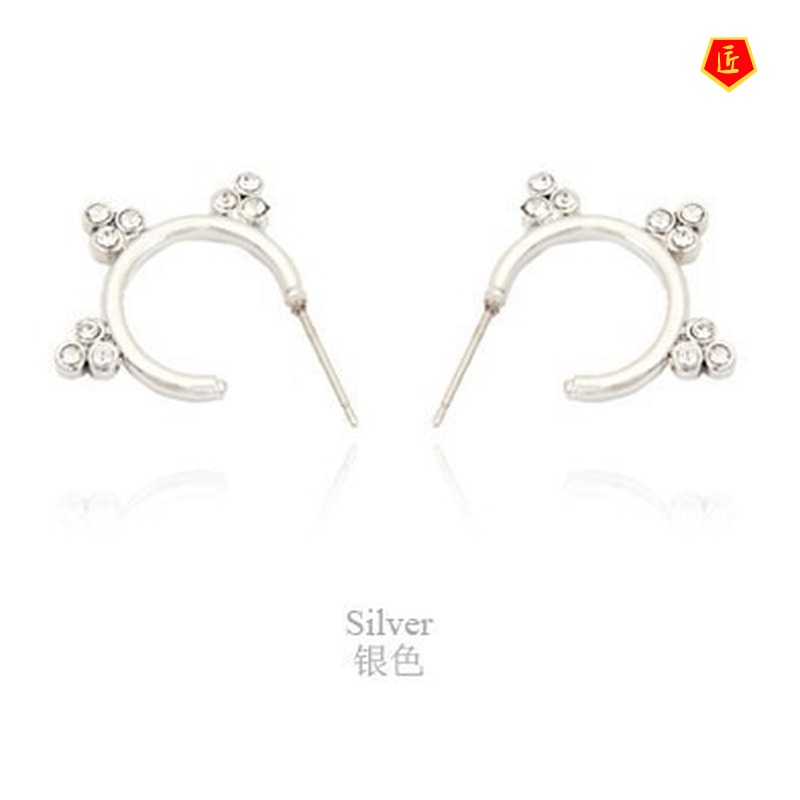 [Ready Stock]Minimalist Creative Silver Clover Circle Ear Studies