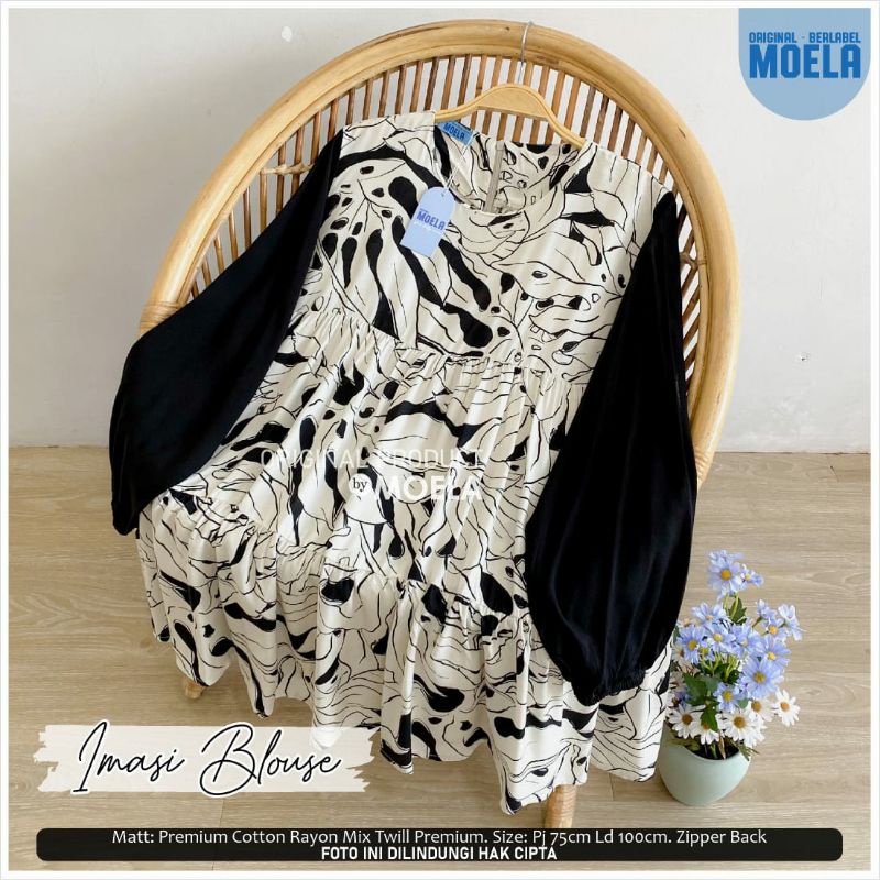 ELETA JIOLA KIKEN IMASI MIUTI NISLA OIRIS PIPRE BLOUSE BY MOELA BERLABEL | BAJU ATASAN BLOUSE WANITA JUMBO MOTIF BUNGA ABSTRAK CANTIK OOTD KEKINIAN TRENDY | LD 100-3
