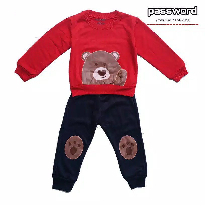 HappyOliver PASSWORD BE-AR CHOCO Setelan Sweater 1 - 7 Tahun Baju Anak BerKualitas