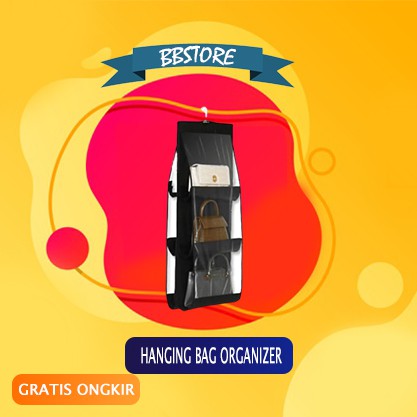 HANGING BAG ORGANIZER 6 POCKETS PENYIMPANAN WADAH RAK GANTUNG TAS ANTI DEBU