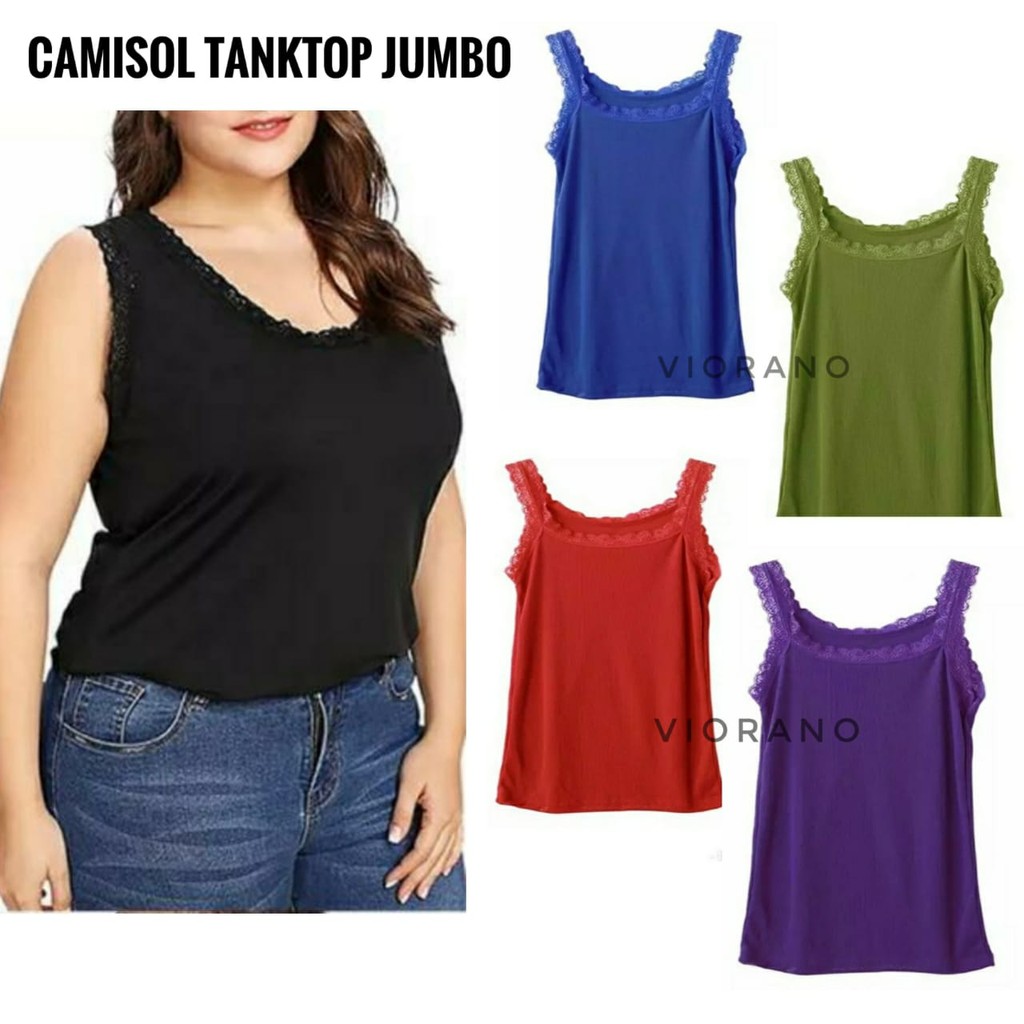 Tanktop Renda Wanita Jumbo Viorano / Camisol Tangtop Singlet Cewek Renda Jumbo Super Soft Fit XXL