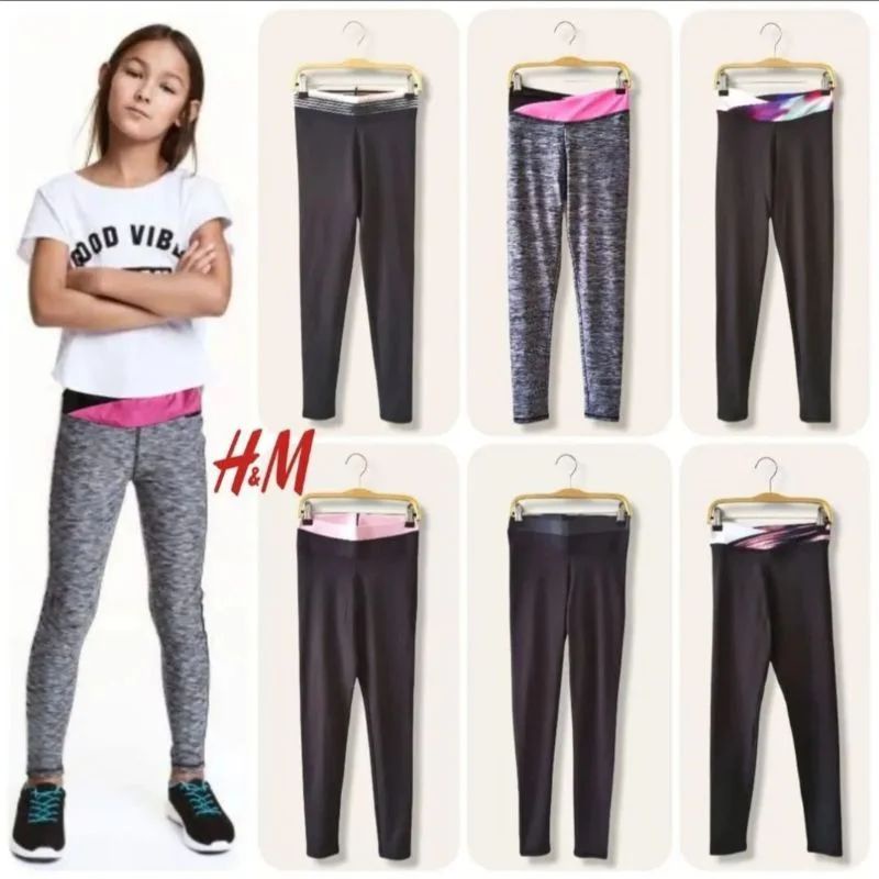 Celana Legging H&M Anak Warna Hitam Abu Junior Sport HNM Cewek