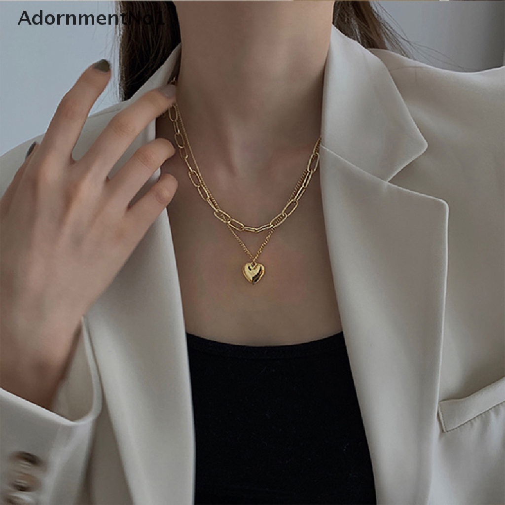 (AdornmentNo1) Kalung Choker Rantai Banyak Lapis Dengan Liontin Hati Untuk Wanita