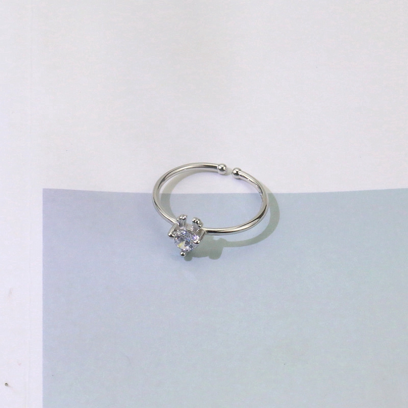 Cincin Open Ring Adjustable Desain Kristal Elk Warna Silver untuk Wanita