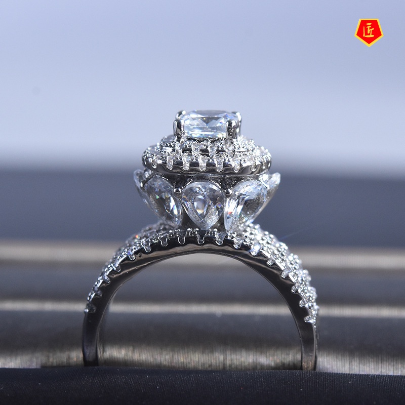 [Ready Stock]Luxury Elegant Three-Layer Diamond Inlaid Moissanite Ring