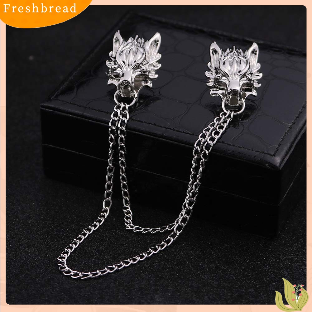 [ TERLARIS]Unisex Double Wolf Head Tassel Chain Brooch Pin Suit Shirt Collar Badge Gift