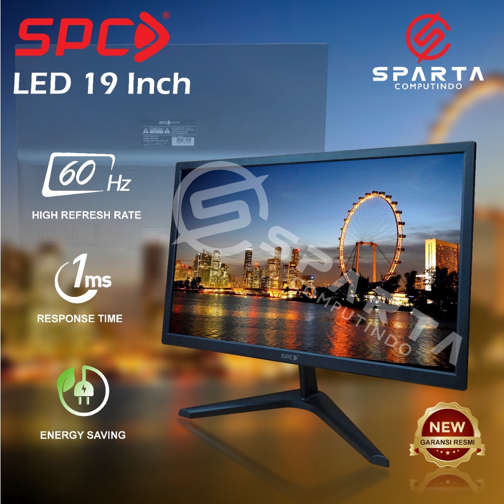 LED Monitor SPC 19 Inch Full HD Input HDMI VGA SPC SM-19HD New Garansi Resmi