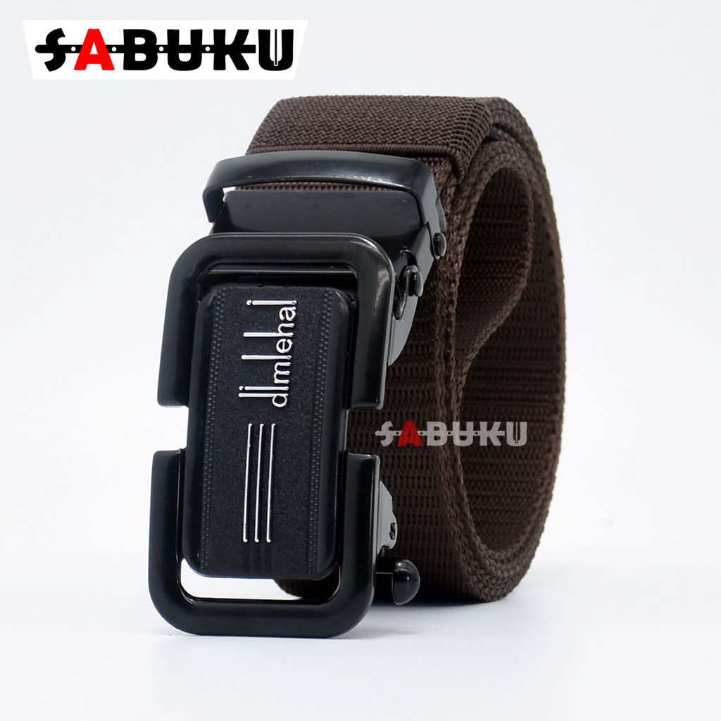 Ikat Pinggang Pria Canvas Stylish Metal Men Belt Detector Kepala Logam Besi -046