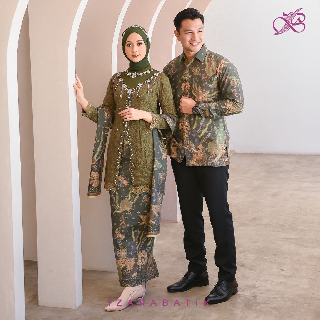 Anggita Hijau Army - Setelan Baju Kebaya Batik Modern Couple Wisuda Lamaran Kondangan [izarabatik]