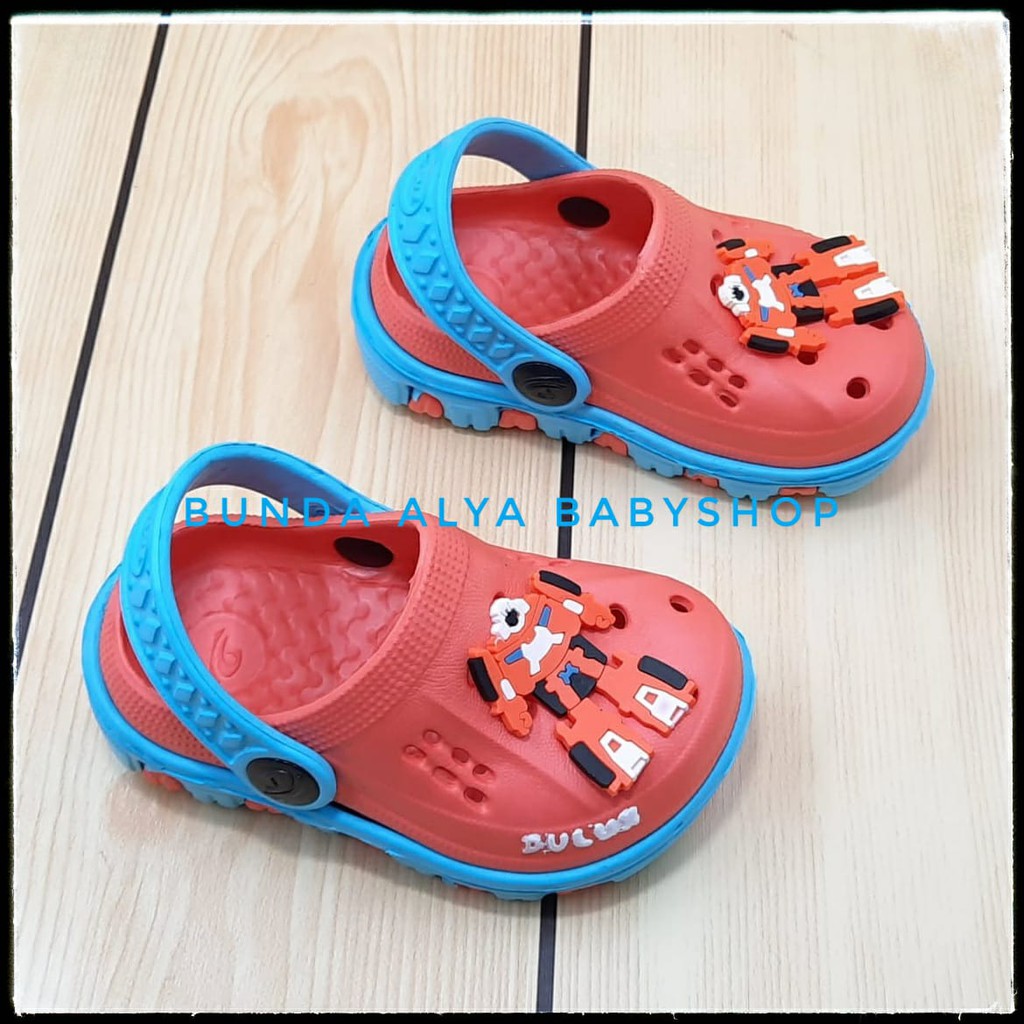 Sendal Anak Laki Laki Usia 6 Bulan 1 2 Tahun Karet Size 19 - 25 Robot ORANGE - Sepatu Sandal Anak Cowok Karet Anti Licin