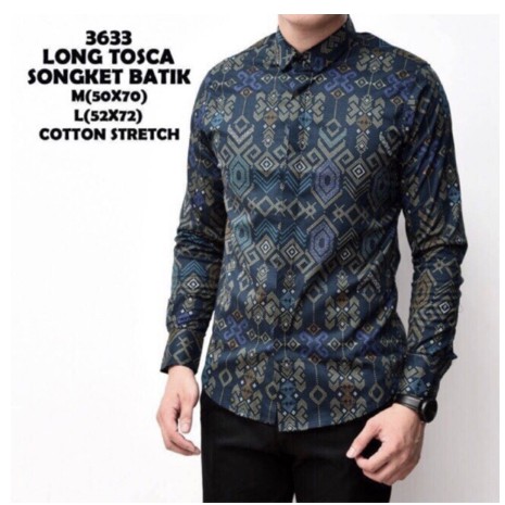 Baju Batik Pria Lengan Panjang Kemeja Batik Pria SONGKET - Hijau Tosca- M