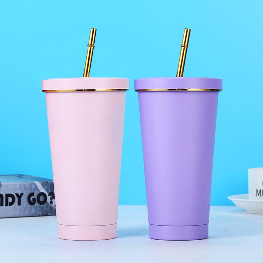 Top 500ml Travel Cups Reusable Dengan Tutup Drink Straw Water Bottle