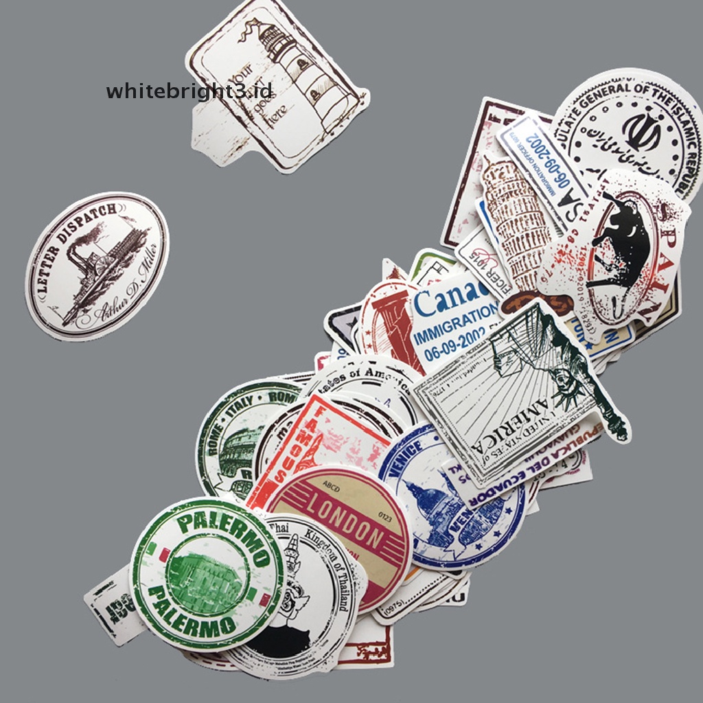 (whitebright3.id) 60pcs / lot Stiker Motif Tiket Pesawat Terbang Gaya Retro Untuk Dekorasi Koper